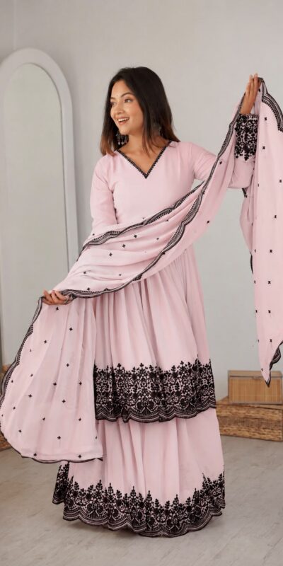 SP 71 Pink Faux Georgette Salwar Suit with Embroidery Work. Available at ₹2499 only. Delivery 4-6 Working Days. Shop now. | Jump Suits, Salwar suit, Casual Suits, Creative suits, Designer Suits, Palazzo Suits, Party Wear Suits, Patiala Suits, Straight Suits