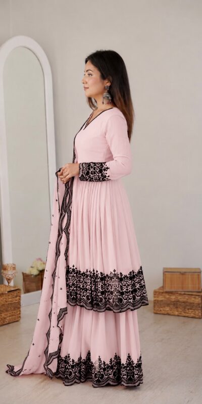 SP 71 Pink Faux Georgette Salwar Suit with Embroidery Work. Available at ₹2499 only. Delivery 4-6 Working Days. Shop now. | Jump Suits, Salwar suit, Casual Suits, Creative suits, Designer Suits, Palazzo Suits, Party Wear Suits, Patiala Suits, Straight Suits