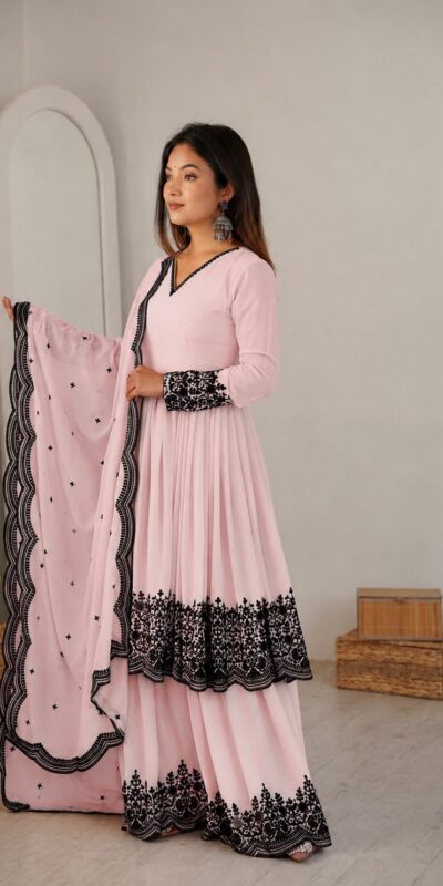 SP 71 Pink Faux Georgette Salwar Suit with Embroidery Work. Available at ₹2499 only. Delivery 4-6 Working Days. Shop now. | Jump Suits, Salwar suit, Casual Suits, Creative suits, Designer Suits, Palazzo Suits, Party Wear Suits, Patiala Suits, Straight Suits