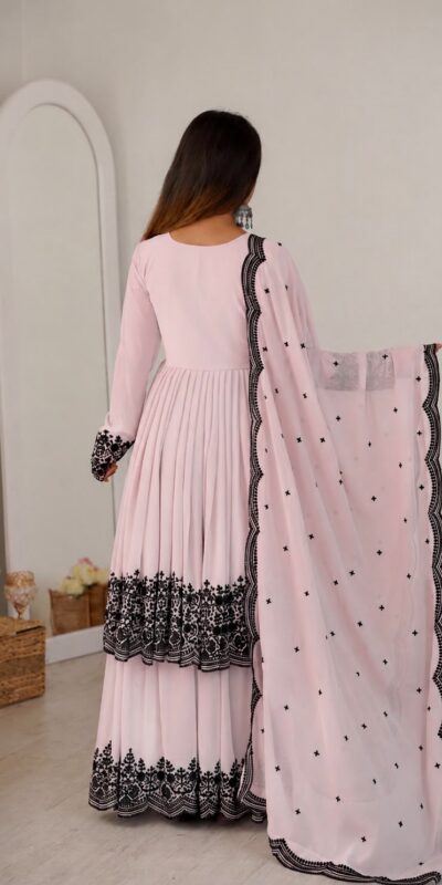 SP 71 Pink Faux Georgette Salwar Suit with Embroidery Work. Available at ₹2499 only. Delivery 4-6 Working Days. Shop now. | Jump Suits, Salwar suit, Casual Suits, Creative suits, Designer Suits, Palazzo Suits, Party Wear Suits, Patiala Suits, Straight Suits