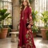 Aglow Red Roman Silk Embroidery Work Salwar Suit