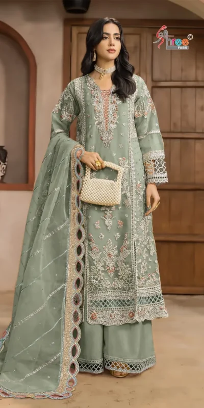 Fancy Pista Chiffon Embroidery Sequins Work Salwar Suit