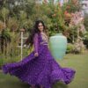 Fancy Purple Faux Georgette Bandhani Print Work Gown