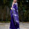 Fancy Royal Blue Soft Lichi Silk Lace Work Saree