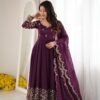 Fancy Wine Fendy Silk Embroider Sequins Work Gown