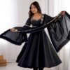 Glowing Black Roman Silk Embroidery Work Anarkali Suit