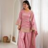 Glowing Pink Glass Roman Silk Sequins Work Salwar Suit