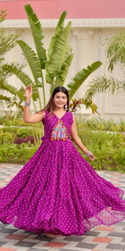 Perfect Wine Faux Georgette Thread Work Gown