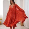 Pretty Orange Faux Georgette Embroider Work Salwar Suit