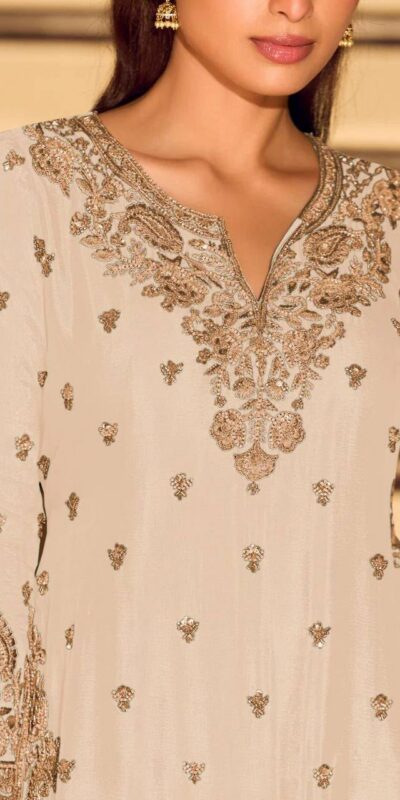 Shiny White Chinon Silk Sequence Work Salwar Suit