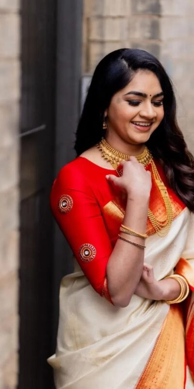 Solid Cream Soft Lichi Silk Lace Work Saree