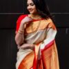 Solid Cream Soft Lichi Silk Lace Work Saree
