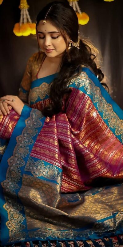 Solid Pink Soft Lichi Silk All Over Work Saree