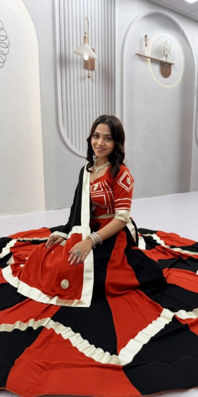 Stylish Black Cotton Gota Patti Work Lehenga Choli