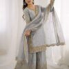 Super Grey Fendy Silk Embroidery Work Salwar Suit