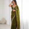 Super Mehandi Fendy Silk Sequins Work Saree