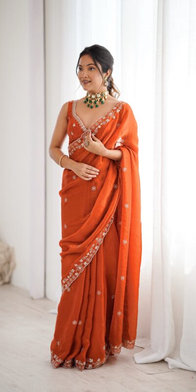 Super Rust Fendy Silk Sequins Work Saree