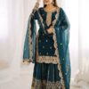 Super Teal Fendy Silk Embroider Work Salwar Suit