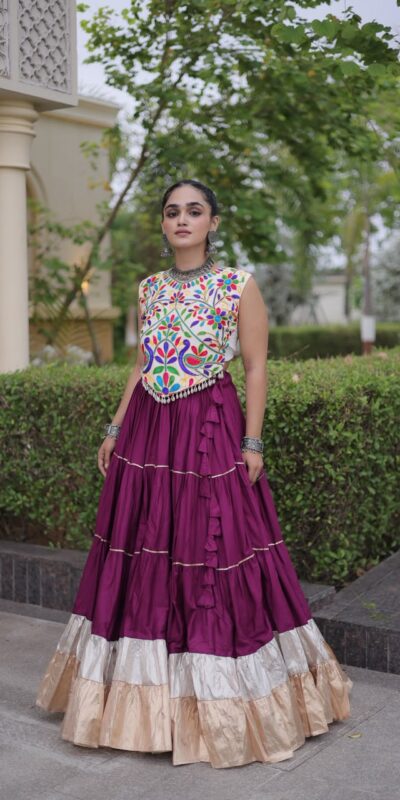 Trendy Wine Rayon Embroider Kutchi Work Lehenga Choli