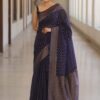 Unique Dark Purple Lichi Silk Jacquard Border Work Saree