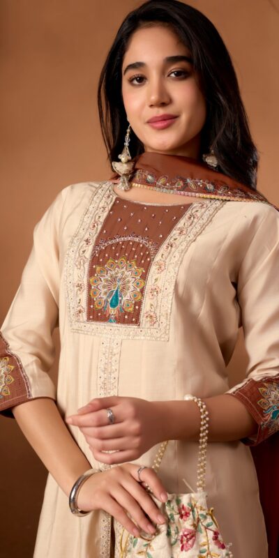 DIVA 150 CreamRoman Silk Salwar Suit with Sequins Work & Embroidery Work. Available at ₹2449 only. Delivery 4-6 Working Days. Shop now. | Jump Suits, Salwar suit, Casual Suits, Creative suits, Designer Suits, Palazzo Suits, Party Wear Suits, Patiala Suits, Straight Suits