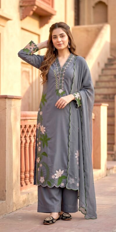 ST 249 Grey Roman Silk Salwar Suit with Sequins Work & Embroidery Work. Available at ₹2099 only. Delivery 4-6 Working Days. Shop now. | Jump Suits, Salwar suit, Casual Suits, Creative suits, Designer Suits, Palazzo Suits, Party Wear Suits, Patiala Suits, Straight Suits