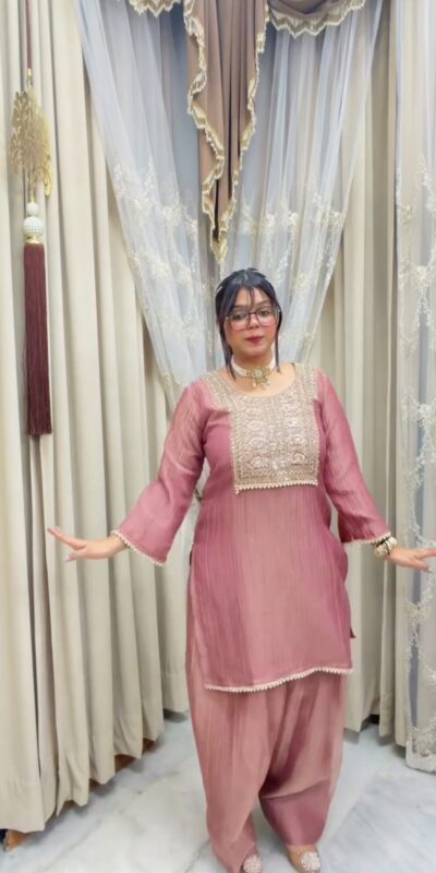 JF 053 Pink Crunchy Silk Salwar Suit Perfect for Wedding, Party, Sangeet, Anniversary, Housewarming Introductory Price ₹1999. Delivery 4-6 | Jump Suits, Salwar suit, Casual Suits, Creative suits, Designer Suits, Palazzo Suits, Party Wear Suits, Patiala Suits, Straight Suits