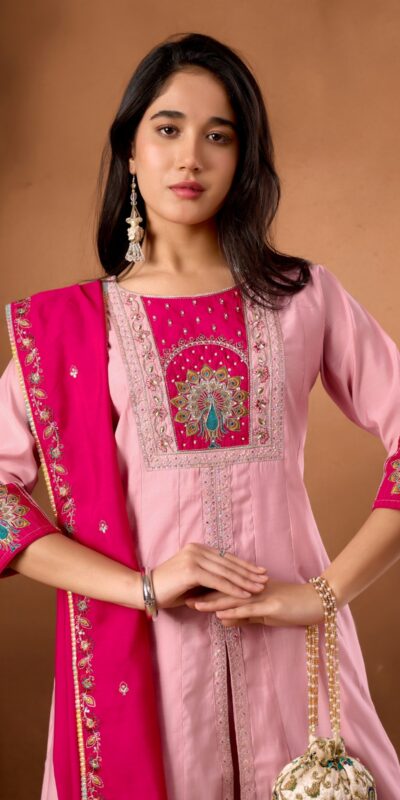 DIVA 150 Pink Silk Salwar Suit with Sequins Work & Embroidery Work. Available at ₹2449 only. Delivery 4-6 Working Days. Shop now. | Jump Suits, Salwar suit, Casual Suits, Creative suits, Designer Suits, Palazzo Suits, Party Wear Suits, Patiala Suits, Straight Suits