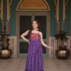 Aglow Purple Fox Georgette Bandhani Print Work Gown