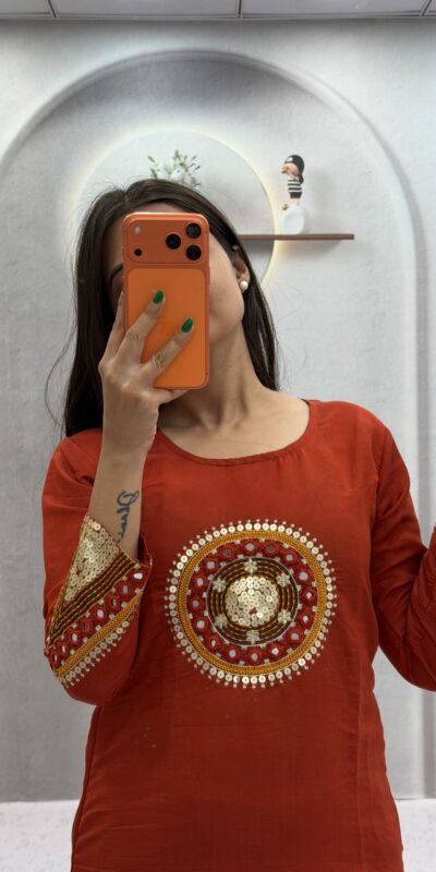 PC 598 Rust Roman Silk Salwar Suit with Sequins Work & Embroidery Work. Available at ₹2099 only. Delivery 4-6 Working Days. Shop now. | Jump Suits, Salwar suit, Casual Suits, Creative suits, Designer Suits, Palazzo Suits, Party Wear Suits, Patiala Suits, Straight Suits