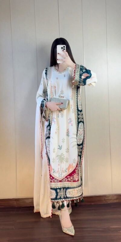 LG 2141 White Star Silk Salwar Suit with Embroidery Work & Sequins Work. Festive Deal ₹2999. Delivery 4-6 Working Days. Shop now. | Jump Suits, Salwar suit, Casual Suits, Creative suits, Designer Suits, Palazzo Suits, Party Wear Suits, Patiala Suits, Straight Suits