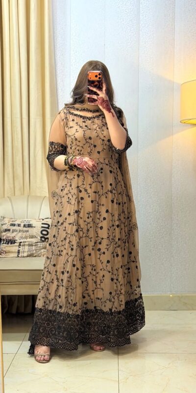 WW 1277 Cream Fox Perfect for Wedding, Party, Durga Puja, Diwali, Anniversary Georgette Gown. Now at just ₹2399. Delivery 4-6 Working Days. Shop now. | Gowns, Bollywood Gowns, Creative Gowns, Designer Gowns, Embroidered Gowns, Party Wear Gowns