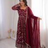 ZF 5024 Maroon Fox Perfect for Wedding, Party, Durga Puja, Diwali, Anniversary –Georgette Gown. Now at just ₹2399. Delivery 4-6 Working Days. Shop now. | Gowns, Bollywood Gowns, Creative Gowns, Designer Gowns, Embroidered Gowns, Party Wear Gowns