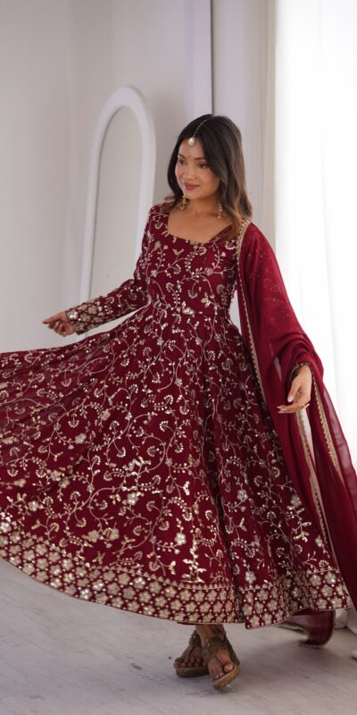 ZF 5024 Maroon Fox Perfect for Wedding, Party, Durga Puja, Diwali, Anniversary –Georgette Gown. Now at just ₹2399. Delivery 4-6 Working Days. Shop now. | Gowns, Bollywood Gowns, Creative Gowns, Designer Gowns, Embroidered Gowns, Party Wear Gowns