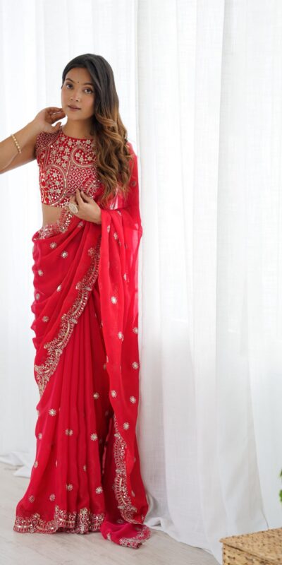 SP 88 Red Red Fendy Chiffon Saree with Embroidery Work & Sequins Work. Special Price ₹2149. Delivery 4-6 Working Days. Shop now. | Sarees, Bollywood Sarees, Creative Sarees, Designer Sarees, Embroidered Sarees, Ethnic Saree, Modern Digital sarees, Party Wear Sarees