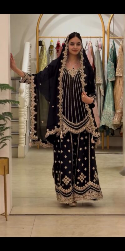 VLM 331 Black Faux Georgette Salwar Suit erfect for Wedding, Party, Mehendi, Pongal, Reception – . Available at ₹2449 only. Delivery 4-6 Working Days | Jump Suits, Salwar suit, Casual Suits, Creative suits, Designer Suits, Palazzo Suits, Party Wear Suits, Patiala Suits, Straight Suits