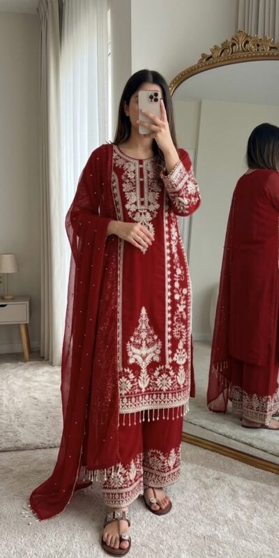 SRK 5365 Maroon Faux Georgette Salwar Suit erfect for Wedding, Party, Mehendi, Pongal, Reception – . Available at ₹2449 only. Delivery 4-6 Working Days | Jump Suits, Salwar suit, Casual Suits, Creative suits, Designer Suits, Palazzo Suits, Party Wear Suits, Patiala Suits, Straight Suits