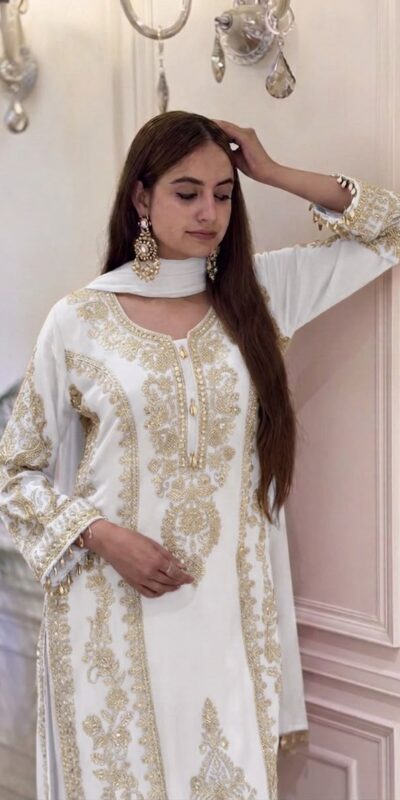 SRK 5365 White Faux Georgette Salwar Suit erfect for Wedding, Party, Mehendi, Pongal, Reception – . Available at ₹2449 only. Delivery 4-6 Working Days | Jump Suits, Salwar suit, Casual Suits, Creative suits, Designer Suits, Palazzo Suits, Party Wear Suits, Patiala Suits, Straight Suits