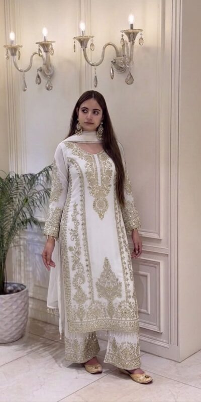 SRK 5365 White Faux Georgette Salwar Suit erfect for Wedding, Party, Mehendi, Pongal, Reception – . Available at ₹2449 only. Delivery 4-6 Working Days | Jump Suits, Salwar suit, Casual Suits, Creative suits, Designer Suits, Palazzo Suits, Party Wear Suits, Patiala Suits, Straight Suits