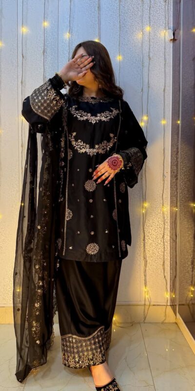 ST 251 Black Faux Georgette Salwar Suit with Mirror Work & Embroidery Work. Get it for ₹2349. Delivery 4-6 Working Days. Shop now. | Jump Suits, Salwar suit, Casual Suits, Creative suits, Designer Suits, Palazzo Suits, Party Wear Suits, Patiala Suits, Straight Suits