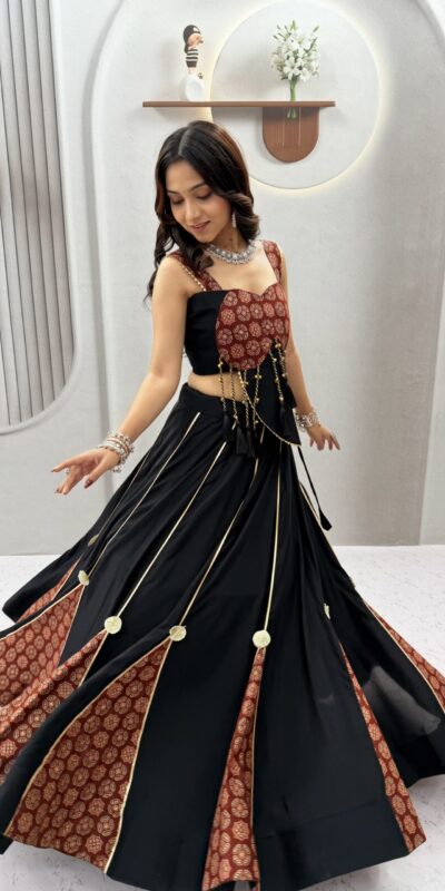 Ram 192 Black in Pure Cotton Mirror Work & Gamthi Work Lehenga Choli . Exclusive Offer ₹2849. Delivery 4-6 Working Days. Shop now. | Lehenga, Bollywood Lehenga, Creative Lehenga, Designer Lehenga, Embroidered Lehenga, Party Wear Lehenga