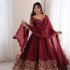 ZSR 3185 Maroon Fendy Silk Gown with Embroidery Work & Sequins Work. Special Price ₹2399. Delivery 4-6 Working Days. Shop now. | Gowns, Bollywood Gowns, Creative Gowns, Designer Gowns, Embroidered Gowns, Party Wear Gowns