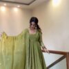 NSR 907 Mehendi Fendy Silk Gown with Embroidery Work & Sequins Work. Special Price ₹2399. Delivery 4-6 Working Days. Shop now. | Gowns, Bollywood Gowns, Creative Gowns, Designer Gowns, Embroidered Gowns, Party Wear Gowns