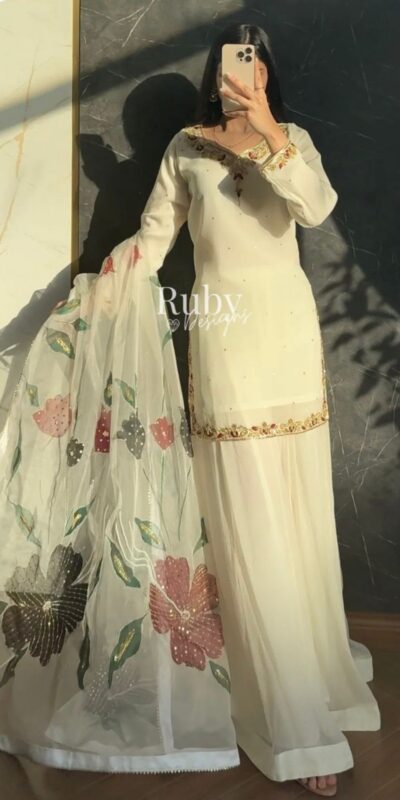 WW 1263 Off White Faux Georgette Salwar Suit with Mirror Work & Embroidery Work. Get it for ₹2149. Delivery 4-6 Working Days. Shop now. | Jump Suits, Salwar suit, Casual Suits, Creative suits, Designer Suits, Palazzo Suits, Party Wear Suits, Patiala Suits, Straight Suits