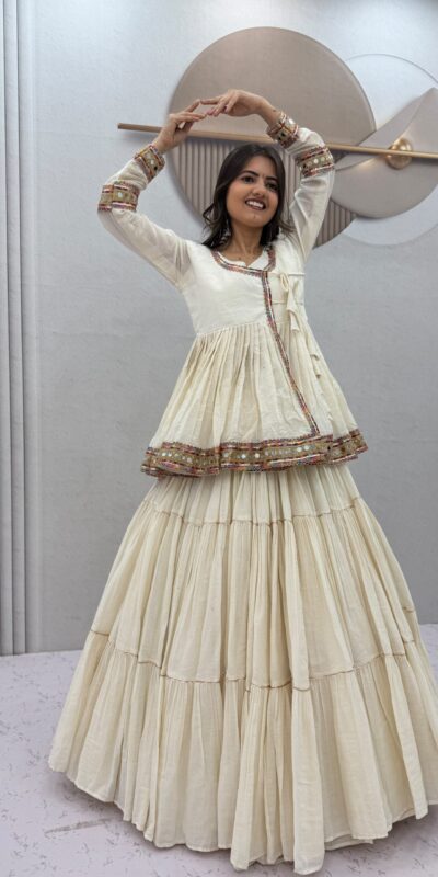 PC 596 Off White in Pure Cotton Mirror Work & Gamthi Work Lehenga Choli . Exclusive Offer ₹2999. Delivery 4-6 Working Days. Shop now. | Lehenga, Bollywood Lehenga, Creative Lehenga, Designer Lehenga, Embroidered Lehenga, Party Wear Lehenga