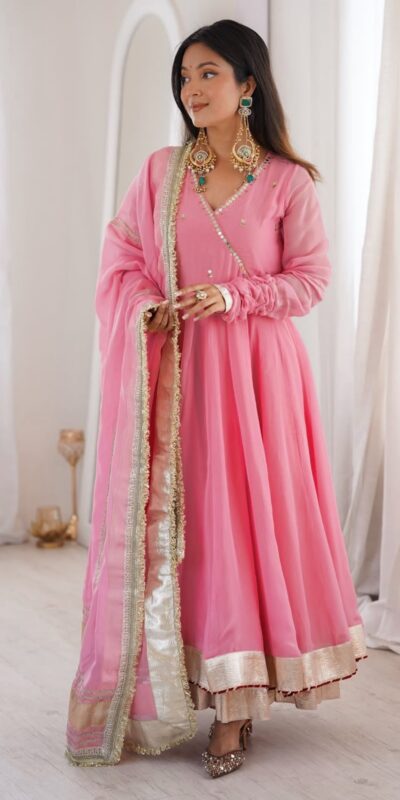 RTC 6048 Pink Tabby Organza Silk Gown with Hand Work & Mirror Work. Special Price ₹2549. Delivery 4-6 Working Days. Shop now. | Gowns, Bollywood Gowns, Creative Gowns, Designer Gowns, Embroidered Gowns, Party Wear Gowns