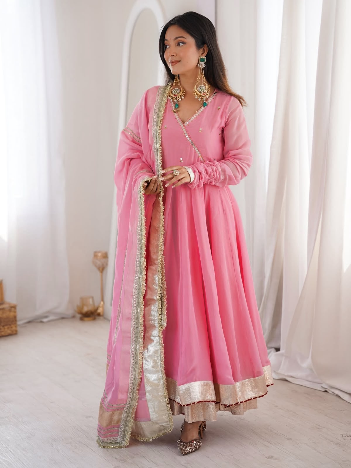 RTC 6048 Pink Tabby Organza Silk Gown with Hand Work & Mirror Work. Special Price ₹2549. Delivery 4-6 Working Days. Shop now. | Gowns, Bollywood Gowns, Creative Gowns, Designer Gowns, Embroidered Gowns, Party Wear Gowns