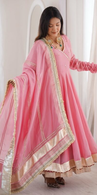 RTC 6048 Pink Tabby Organza Silk Gown with Hand Work & Mirror Work. Special Price ₹2549. Delivery 4-6 Working Days. Shop now. | Gowns, Bollywood Gowns, Creative Gowns, Designer Gowns, Embroidered Gowns, Party Wear Gowns