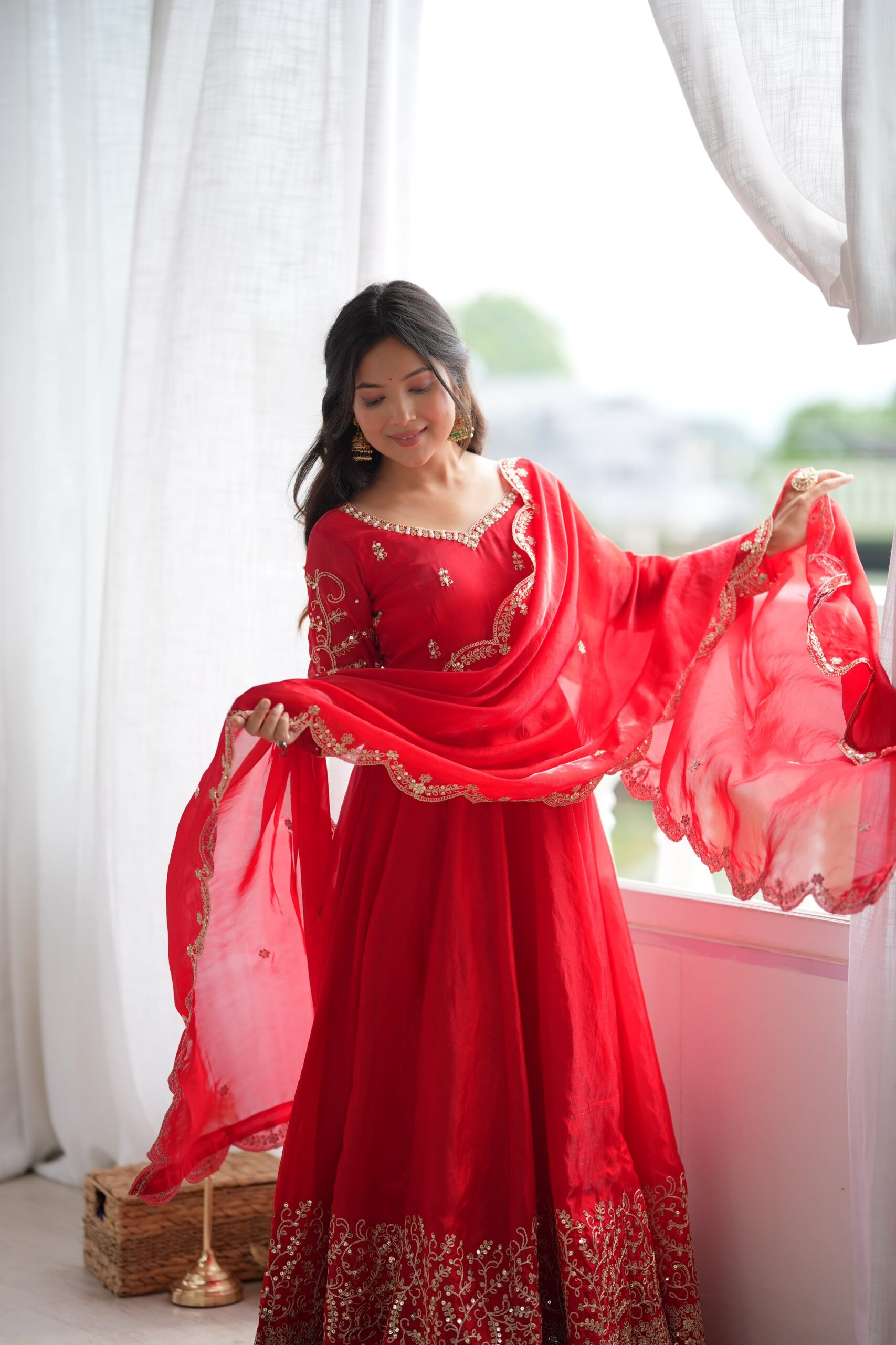 ZSR 3185 Red Fendy Silk Gown with Embroidery Work & Sequins Work. Special Price ₹2399. Delivery 4-6 Working Days. Shop now. | Gowns, Bollywood Gowns, Creative Gowns, Designer Gowns, Embroidered Gowns, Party Wear Gowns