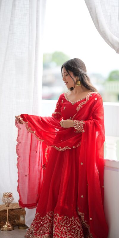 ZSR 3185 Red Fendy Silk Gown with Embroidery Work & Sequins Work. Special Price ₹2399. Delivery 4-6 Working Days. Shop now. | Gowns, Bollywood Gowns, Creative Gowns, Designer Gowns, Embroidered Gowns, Party Wear Gowns